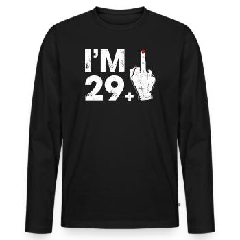 Geste audacieux de la main célébrant l’âge de 29+ ans - T-shirt manches longues Premium bio Homme - noir - Devant - Nico (187cm)