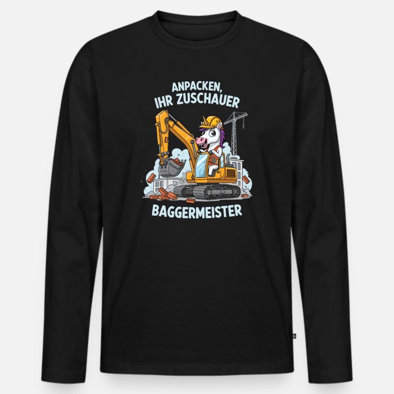 Einhorn Baggermeister - Männer Premium Bio Langarmshirt - Schwarz