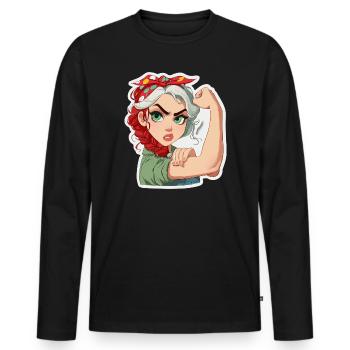 Powerfrau RosieStil Cartoon - Männer Premium Bio Langarmshirt - Schwarz - Vorne - Nico (187cm)