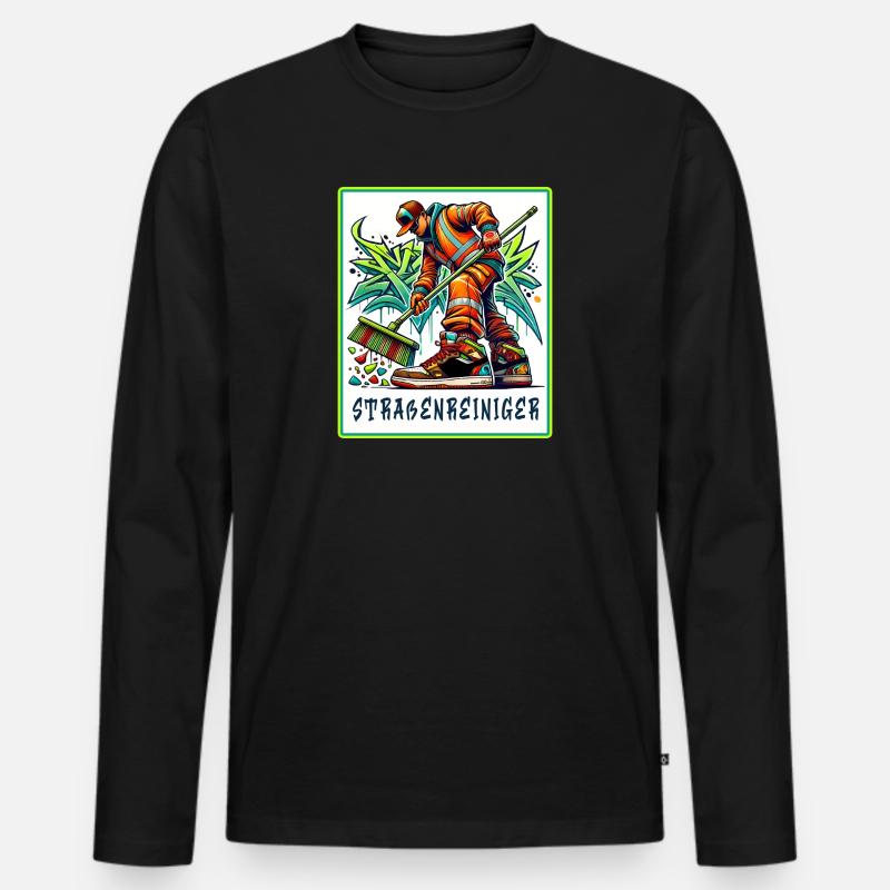 Straßenreiniger im Graffiti-Style - Männer Premium Bio Langarmshirt - Schwarz