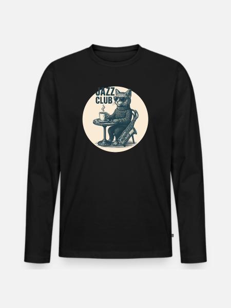 Cool Jazz Cat with Saxophone - Vintage Club - Men's Premium Organic Long Sleeve Shirt - black