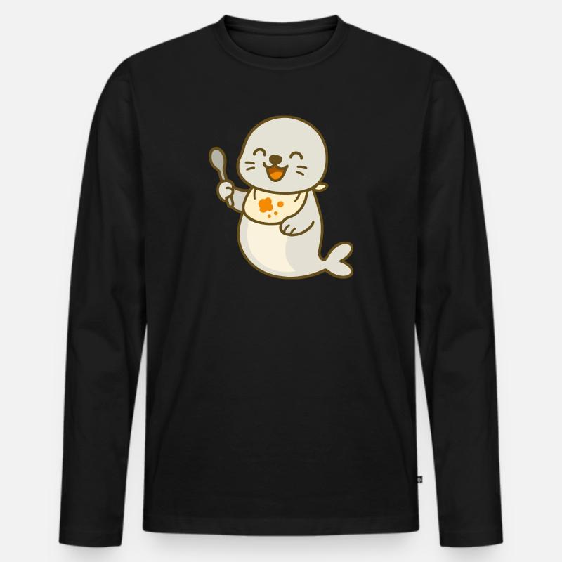 Futtern mit dem Robbenbaby - Männer Premium Bio Langarmshirt - Schwarz