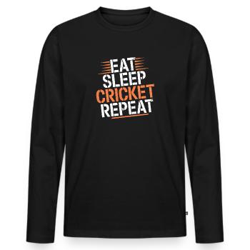 Eat Sleep Cricket Repeat Cricket cricketer - Men's Premium Organic Long Sleeve Shirt - black - Front - Nico (187cm)