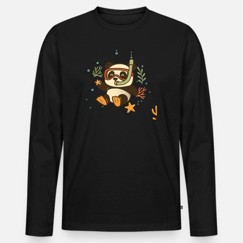 Schnorchelnder Panda im Meer - Männer Premium Bio Langarmshirt - Schwarz