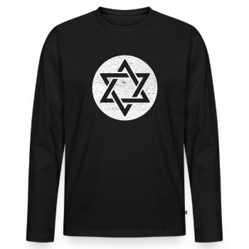 Étoile de David en cercle blanc - T-shirt manches longues Premium bio Homme - noir - Devant - Nico (187cm)