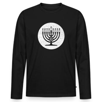 Hanukkah candlestick menorah in white circle - Men's Premium Organic Long Sleeve Shirt - black - Front - Nico (187cm)
