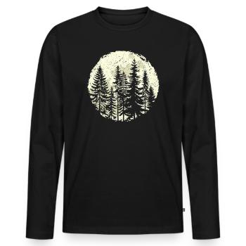 Silhouette de forêt nocturne avec pleine lune - T-shirt manches longues Premium bio Homme - noir - Devant - Nico (187cm)