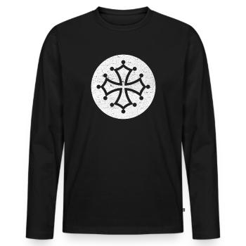 Katharerkreuz im weißen Kreis - okzitanisches Symbol - Männer Premium Bio Langarmshirt - Schwarz - Vorne - Nico (187cm)