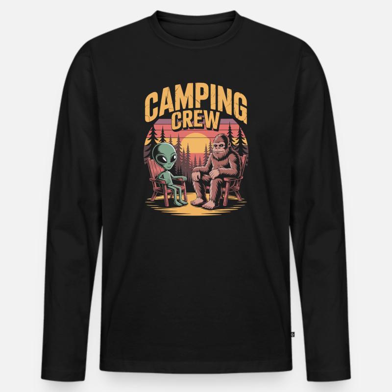 Lustiger Bigfoot Und Alien Camping - Männer Premium Bio Langarmshirt - Schwarz