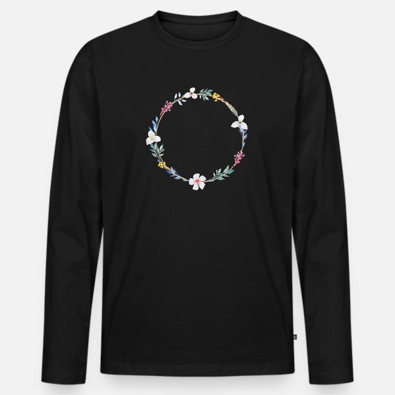 Sommer Blumen Kranz, personalisierbar - Männer Premium Bio Langarmshirt - Schwarz