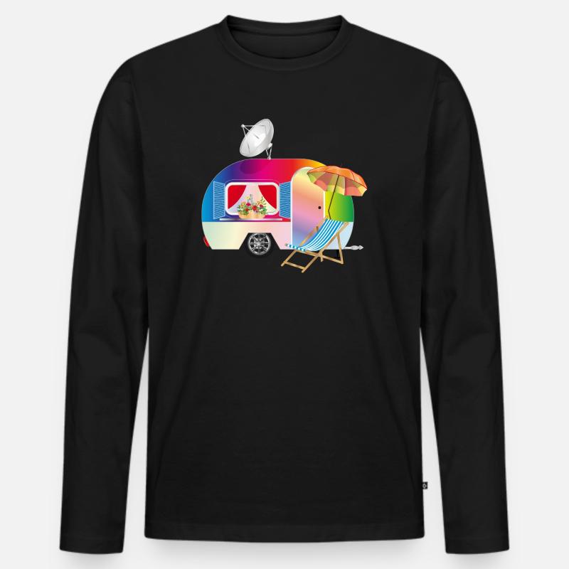 Bunter Retro-Wohnwagen mit Liegestuhl - Männer Premium Bio Langarmshirt - Schwarz