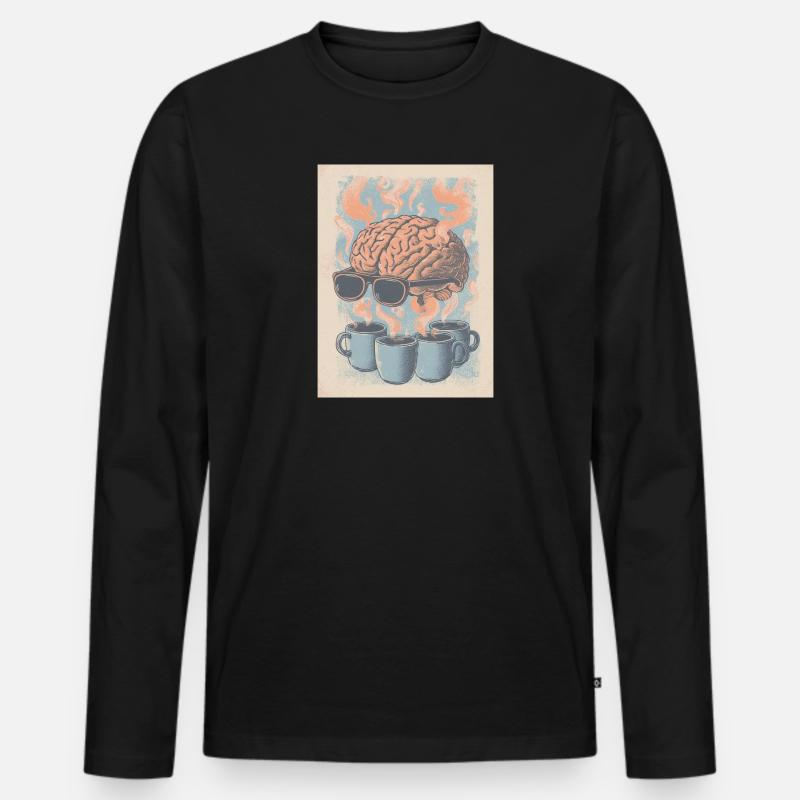 Kaffee = Gehirn an! - Männer Premium Bio Langarmshirt - Schwarz