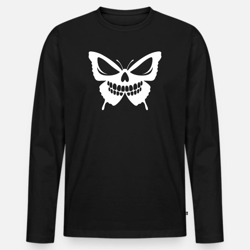 Conception complexe de crâne de papillon - T-shirt manches longues Premium bio Homme - noir