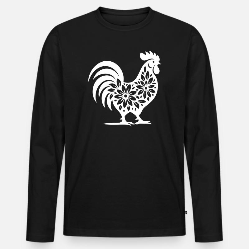 Blumen Folk Hahn Design - Männer Premium Bio Langarmshirt - Schwarz
