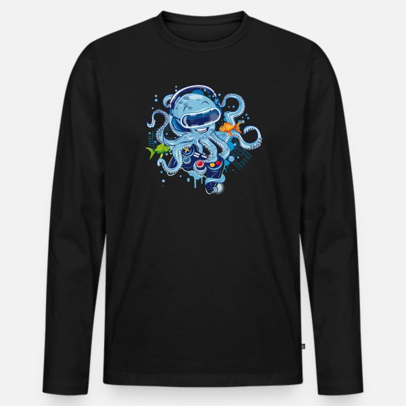 Gaming Oktopus mit Controller - Männer Premium Bio Langarmshirt - Schwarz