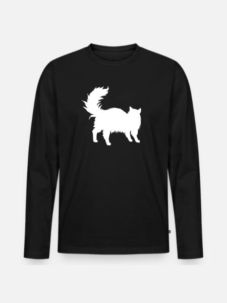 Fluffige Katzen-Silhouette - Männer Premium Bio Langarmshirt - Schwarz