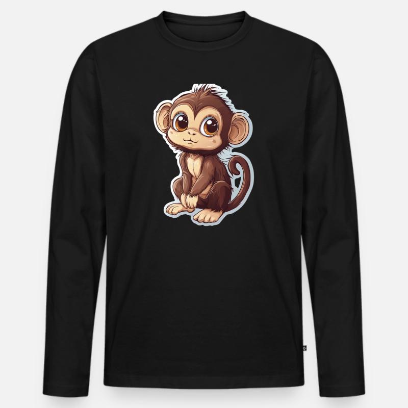 Affe Süsses Äffchen Geschenk für Affenfans - Männer Premium Bio Langarmshirt - Schwarz