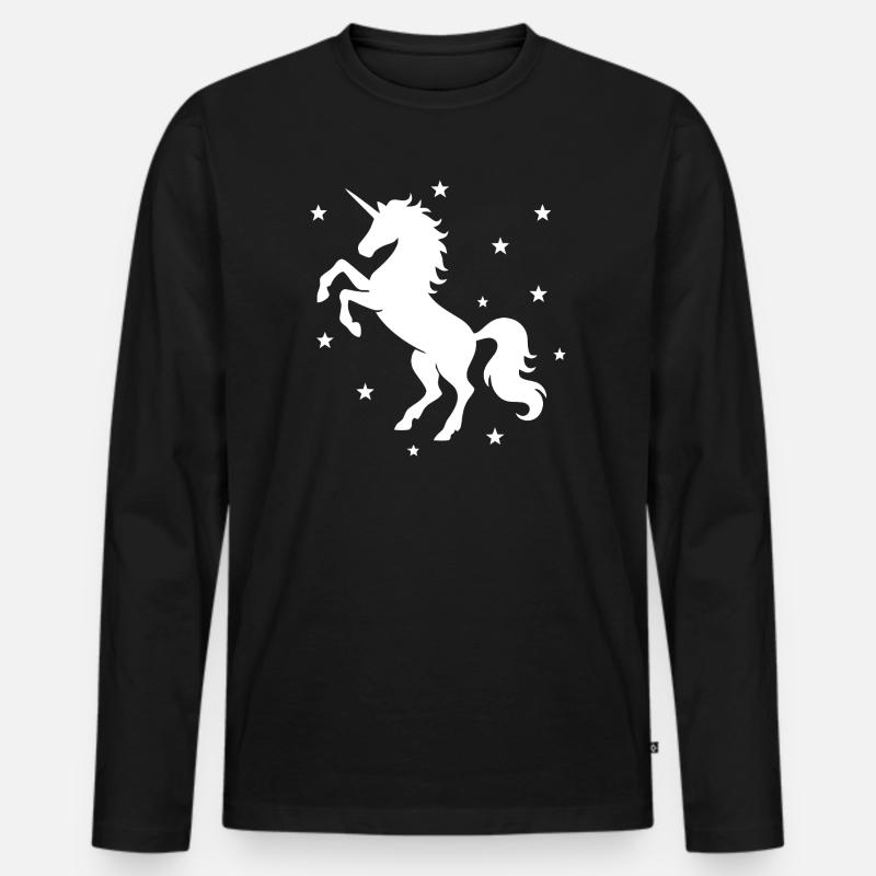 Mystisches Einhorn Nachthimmel Design - Männer Premium Bio Langarmshirt - Schwarz