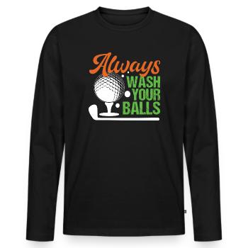 Golf - Lavez toujours vos balles - T-shirt manches longues Premium bio Homme - noir - Devant - Nico (187cm)