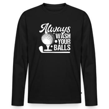 Golf - Lavez toujours vos balles - T-shirt manches longues Premium bio Homme - noir - Devant - Nico (187cm)