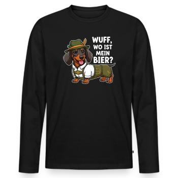 Woof, où est ma bière ? - T-shirt manches longues Premium bio Homme - noir - Devant - Nico (187cm)