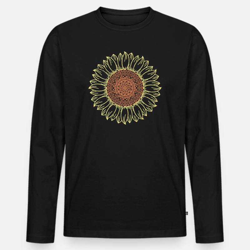 Kompliziertes Mandala Sonnenblumen-Design - Männer Premium Bio Langarmshirt - Schwarz