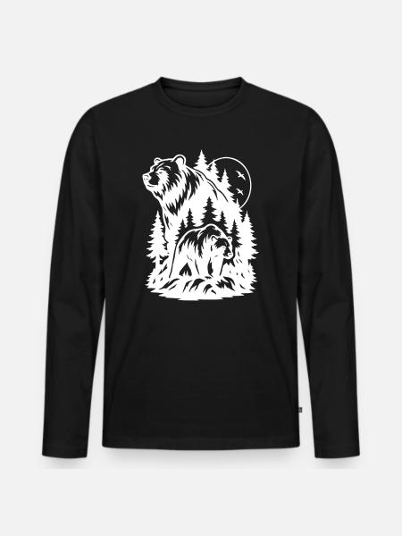 Majestic Forest Bear and Lion Silhouette - Men's Premium Organic Long Sleeve Shirt - black