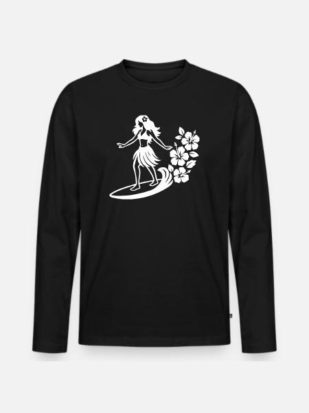 Fille hawaïenne avec motif d’hibiscus - T-shirt manches longues Premium bio Homme - noir
