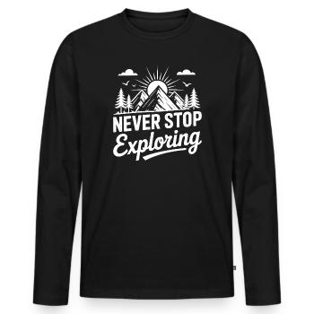 Mountains - Never Stop Exploring - Men's Premium Organic Long Sleeve Shirt - black - Front - Nico (187cm)