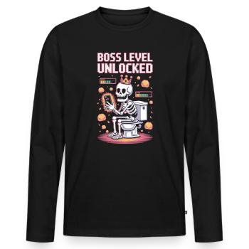 Endboss Level Unlocked – Retro Gaming Skelett auf - Männer Premium Bio Langarmshirt - Schwarz - Vorne - Nico (187cm)