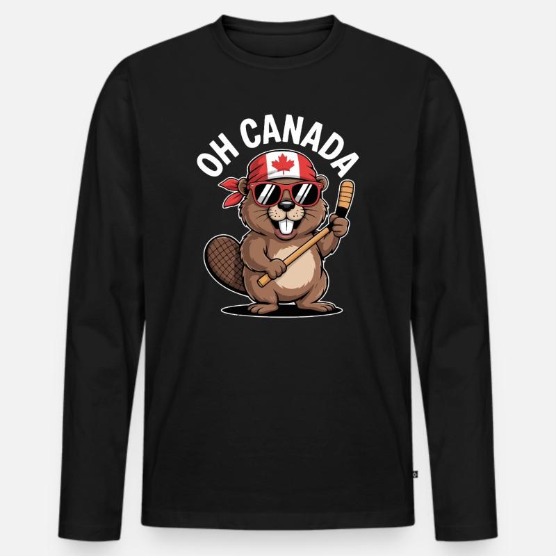Humorvoller Biber mit kanadischem Flair - Männer Premium Bio Langarmshirt - Schwarz