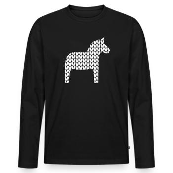 Dala Cheval Tricot Motif Cosy Hygge Cheval Scandi - T-shirt manches longues Premium bio Homme - noir - Devant - Nico (187cm)