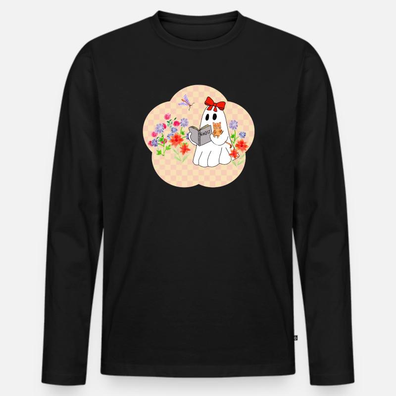 Lese Geist mit Katze - Männer Premium Bio Langarmshirt - Schwarz