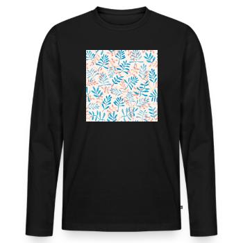 Design mit blauem und korallenfarbenem Zweig - Männer Premium Bio Langarmshirt - Schwarz - Vorne - Nico (187cm)