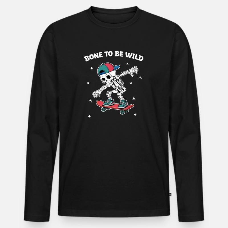 Skull Skeleton Skateboard Abenteuer - Männer Premium Bio Langarmshirt - Schwarz