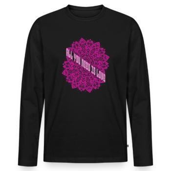 Mandala Lotus Blumen Lila ALL YOU NEED IS LOVE - Männer Premium Bio Langarmshirt - Schwarz - Vorne - Nico (187cm)