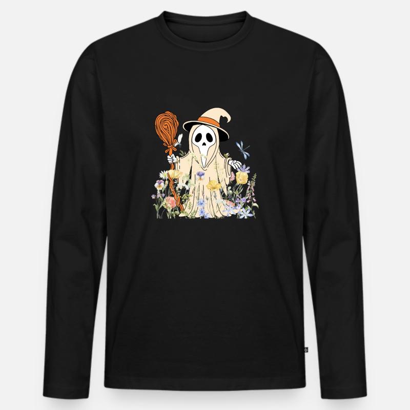 Skurriler Sensenmann mit blumigen Akzenten - Männer Premium Bio Langarmshirt - Schwarz