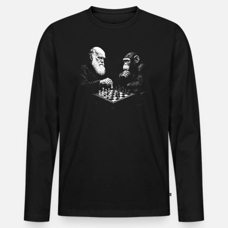 Charles Darwin spielt Schach mit Affe - Männer Premium Bio Langarmshirt - Schwarz