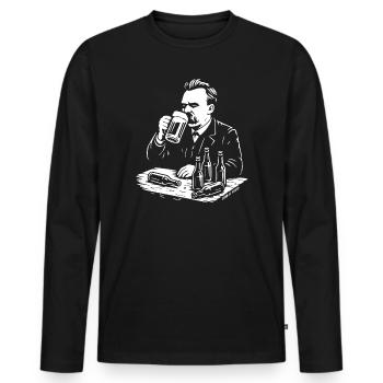 Friedrich Nietzsche trinkt Bier Illustration - Männer Premium Bio Langarmshirt - Schwarz - Vorne - Nico (187cm)