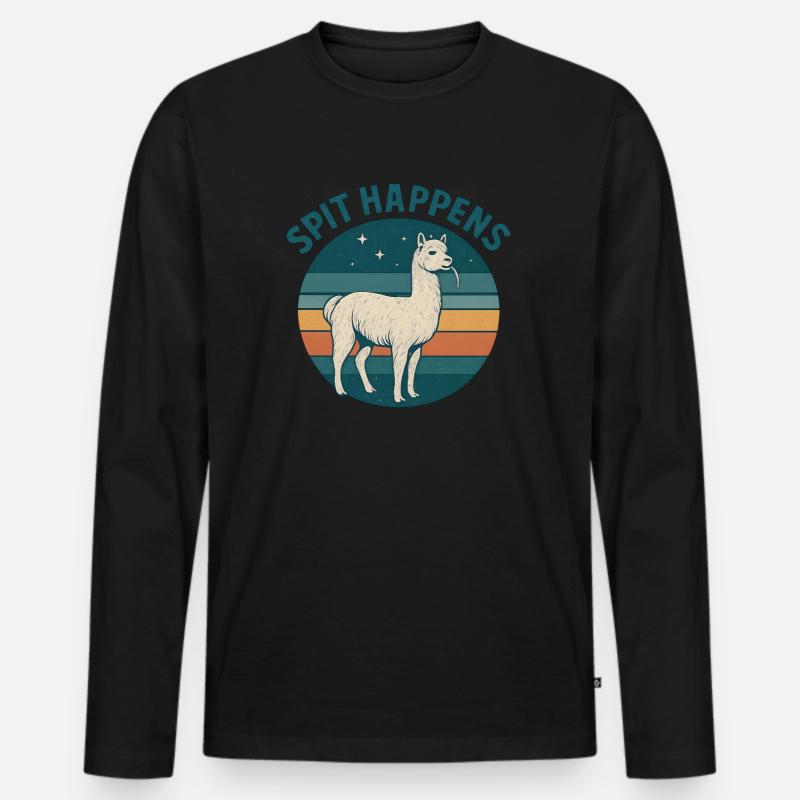 Spit Happens Witziges Alpaka - Männer Premium Bio Langarmshirt - Schwarz