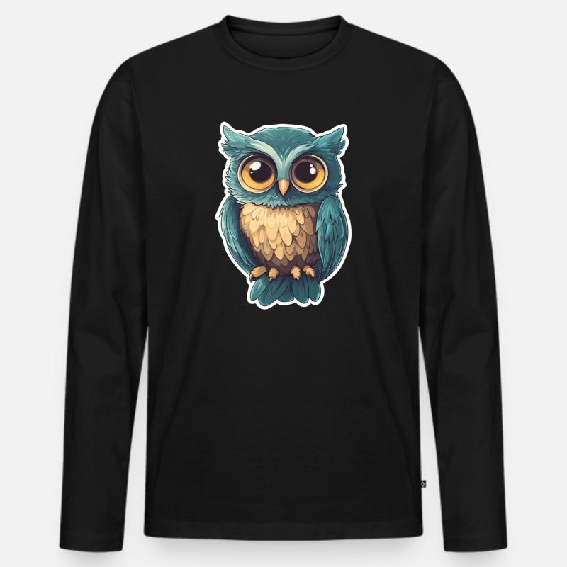Eule - Männer Premium Bio Langarmshirt - Schwarz