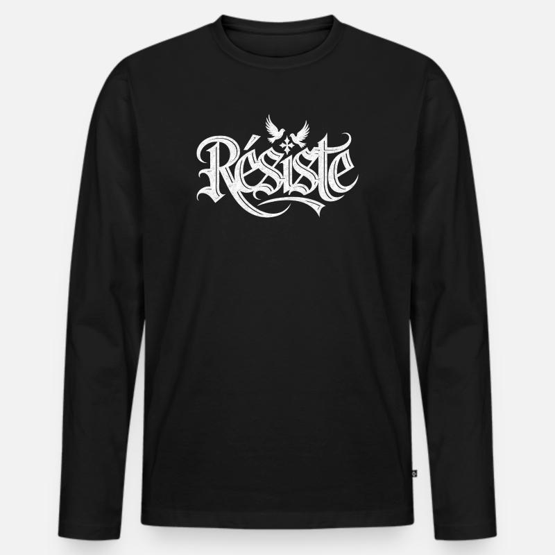 Grafikdesign mit Tauben und Friedenssymbol - Männer Premium Bio Langarmshirt - Schwarz