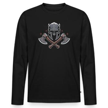 Viking Bard Style Helmet and Axes Design - Men's Premium Organic Long Sleeve Shirt - black - Front - Nico (187cm)