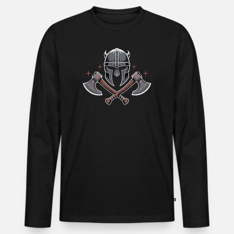 Helm- und Äxtdesign im Wikingerbardenstil - Männer Premium Bio Langarmshirt - Schwarz