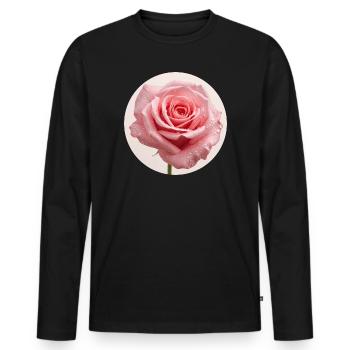 Delicate rose blossom with water drops - Men's Premium Organic Long Sleeve Shirt - black - Front - Nico (187cm)