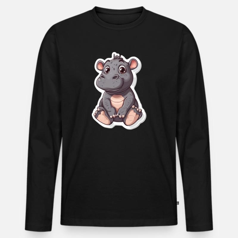 Nilpferd - Männer Premium Bio Langarmshirt - Schwarz