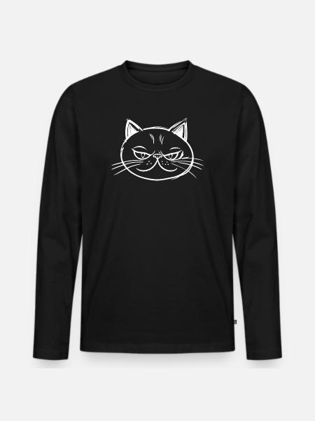 Cat with mischievous expression Drawing - Men's Premium Organic Long Sleeve Shirt - black