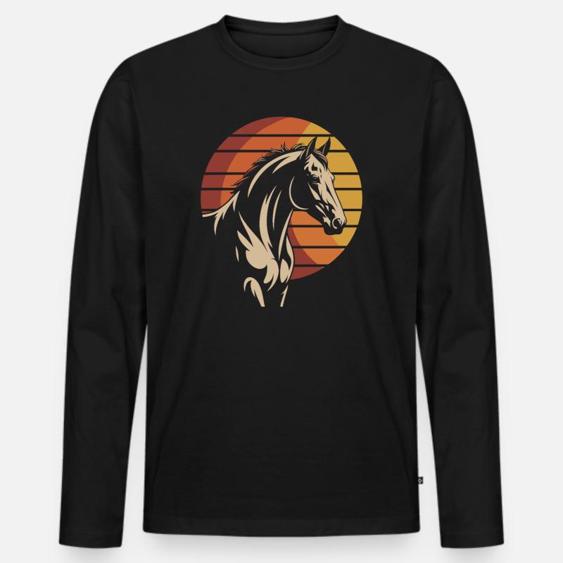 Elegantes Pferdedesign im Sonnenuntergangsstil - Männer Premium Bio Langarmshirt - Schwarz