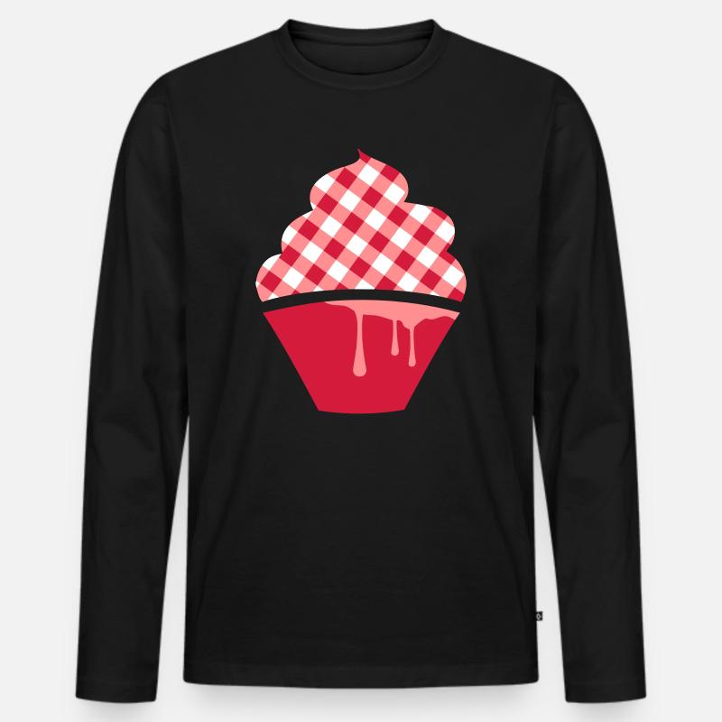 Stilisierter Cupcake mit Karo-Topping - Männer Premium Bio Langarmshirt - Schwarz