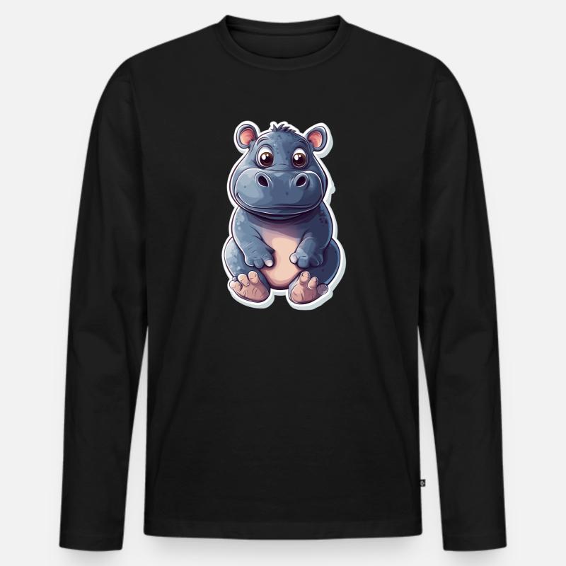 Nilpferd - Männer Premium Bio Langarmshirt - Schwarz